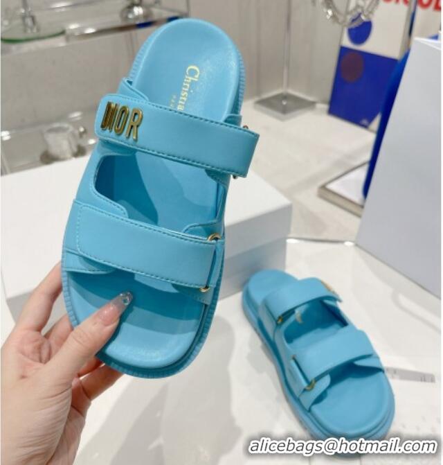 Low Cost Dior DiorAct Lambskin Flat Slide Sandals Blue 052090