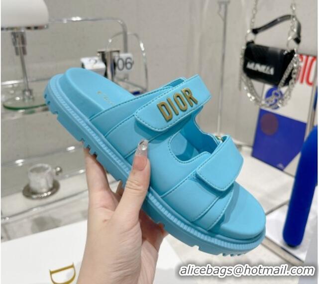 Low Cost Dior DiorAct Lambskin Flat Slide Sandals Blue 052090