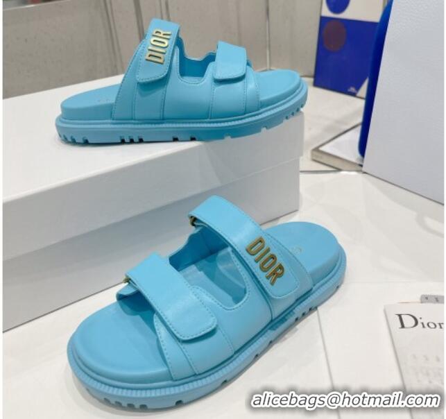 Low Cost Dior DiorAct Lambskin Flat Slide Sandals Blue 052090