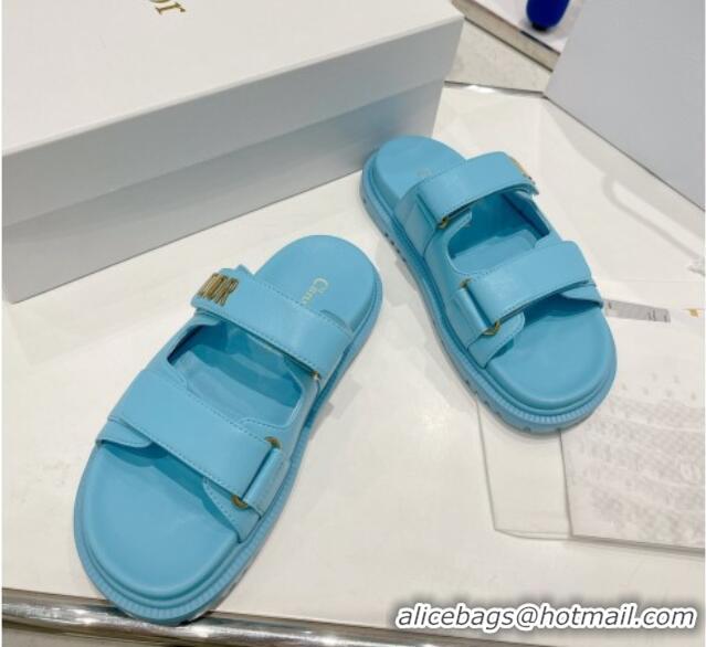 Low Cost Dior DiorAct Lambskin Flat Slide Sandals Blue 052090