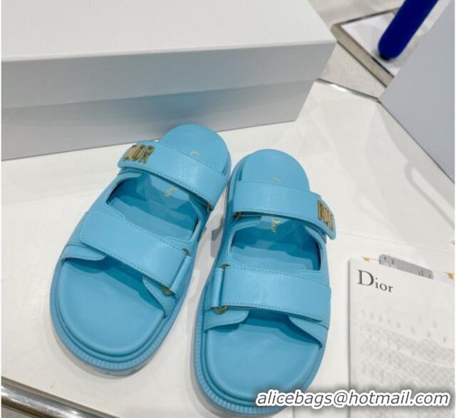 Low Cost Dior DiorAct Lambskin Flat Slide Sandals Blue 052090