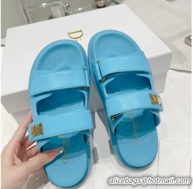 Low Cost Dior DiorAct Lambskin Flat Slide Sandals Blue 052090