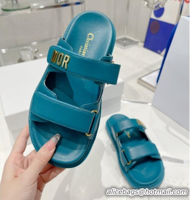 Pretty Style Dior DiorAct Lambskin Flat Slide Sandals Green 052091