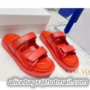 Grade Quality Dior DiorAct Lambskin Flat Slide Sandals Red 052092