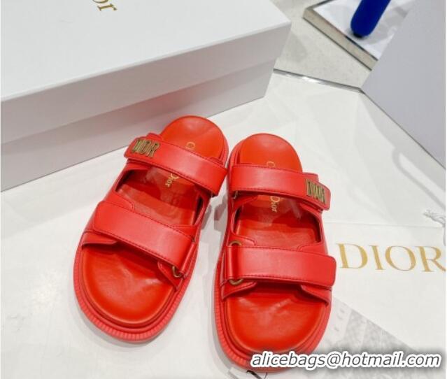 Grade Quality Dior DiorAct Lambskin Flat Slide Sandals Red 052092