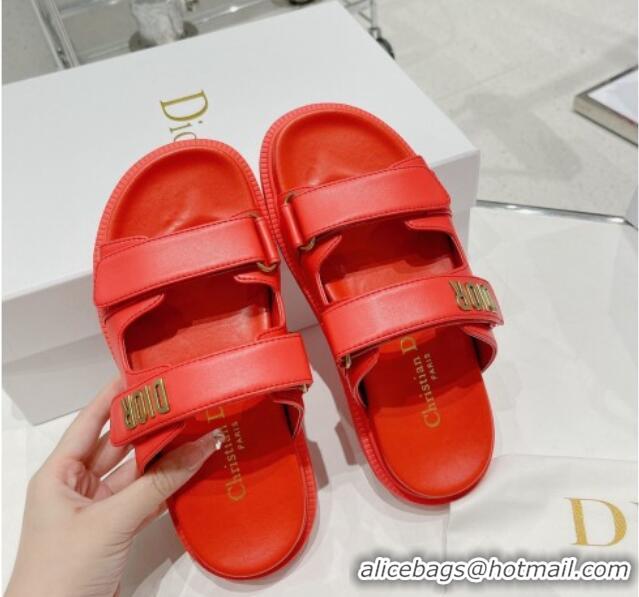 Grade Quality Dior DiorAct Lambskin Flat Slide Sandals Red 052092