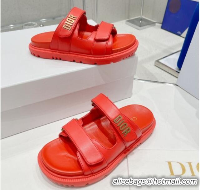 Grade Quality Dior DiorAct Lambskin Flat Slide Sandals Red 052092