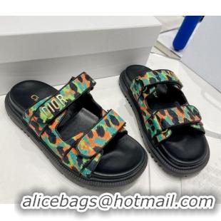 Fashion Dior DiorAct Mizza Print Fabric Flat Slide Sandals Green 052097