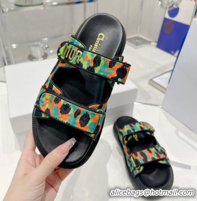 Fashion Dior DiorAct Mizza Print Fabric Flat Slide Sandals Green 052097