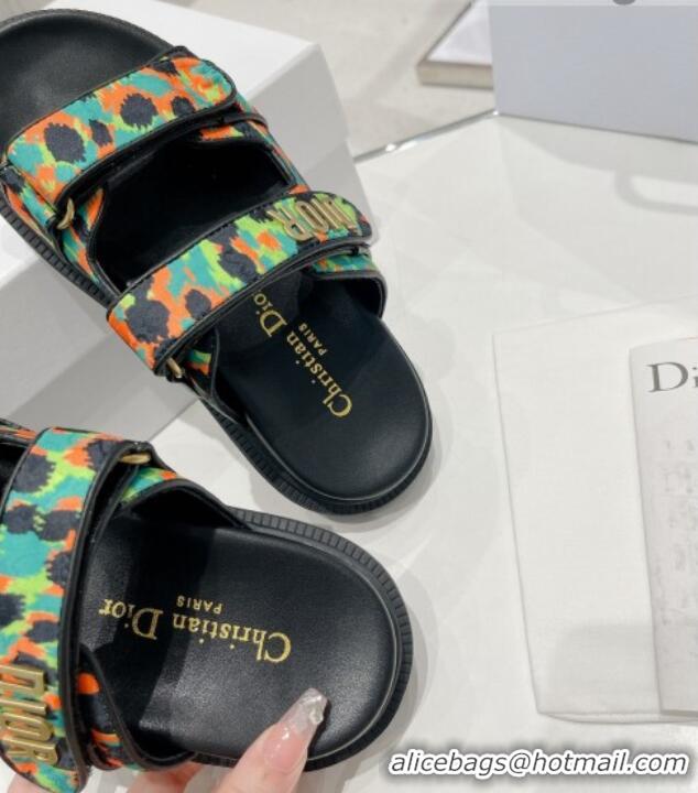 Fashion Dior DiorAct Mizza Print Fabric Flat Slide Sandals Green 052097