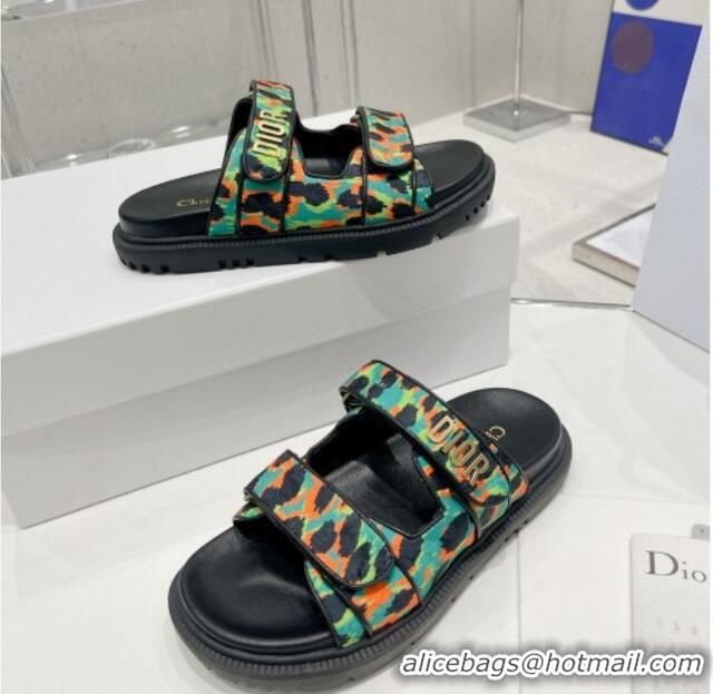 Fashion Dior DiorAct Mizza Print Fabric Flat Slide Sandals Green 052097