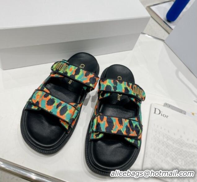 Fashion Dior DiorAct Mizza Print Fabric Flat Slide Sandals Green 052097