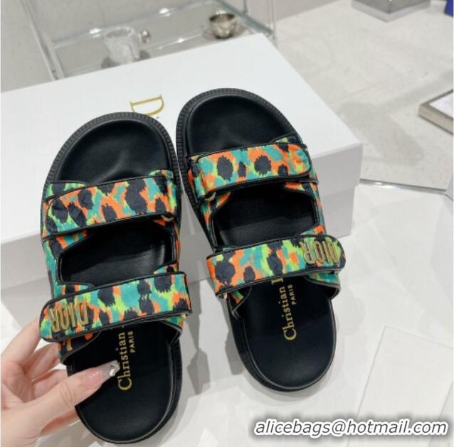 Fashion Dior DiorAct Mizza Print Fabric Flat Slide Sandals Green 052097