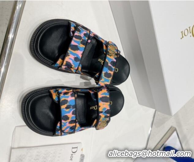 Top Design Dior DiorAct Mizza Print Fabric Flat Slide Sandals Blue/Orange 052098