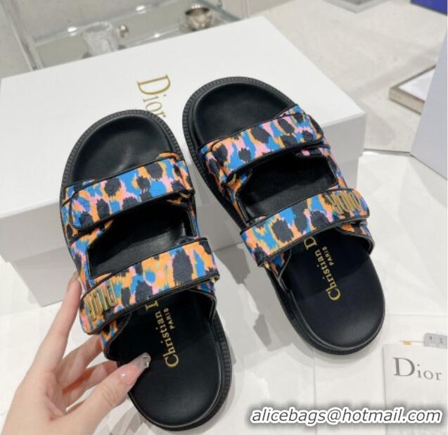 Top Design Dior DiorAct Mizza Print Fabric Flat Slide Sandals Blue/Orange 052098