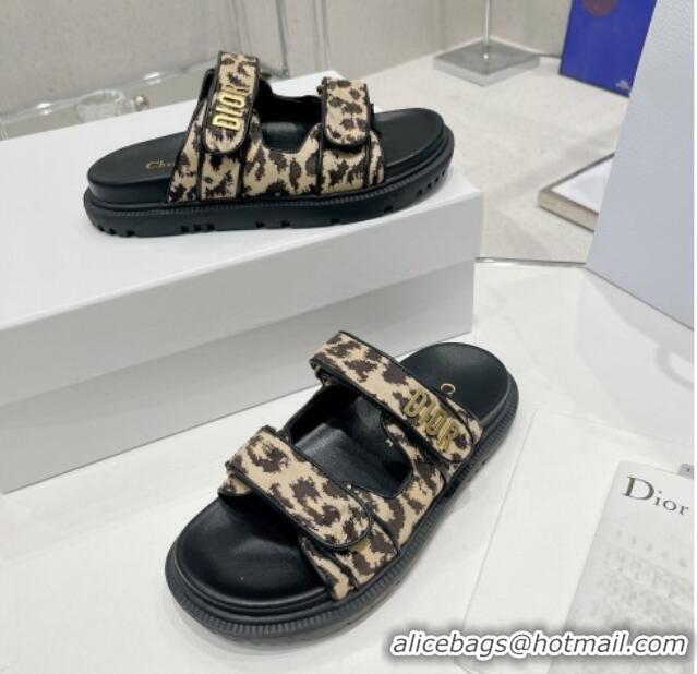 Discount Dior DiorAct Mizza Print Fabric Flat Slide Sandals Beige 052095