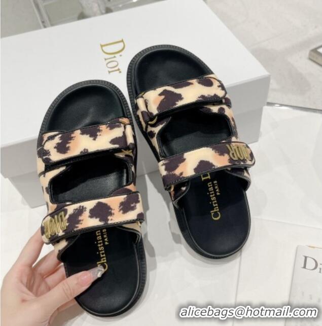 Luxury Dior DiorAct Print Fabric Flat Slide Sandals Beige/Brown 052096