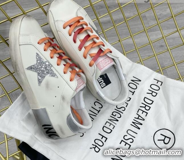 Stylish Golden Goose GGDB Leather Super-Star Sneakers White/Glitter 052109