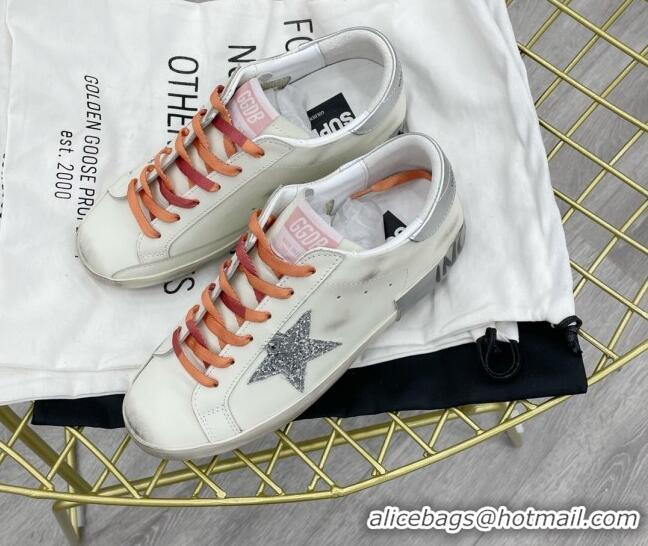 Stylish Golden Goose GGDB Leather Super-Star Sneakers White/Glitter 052109