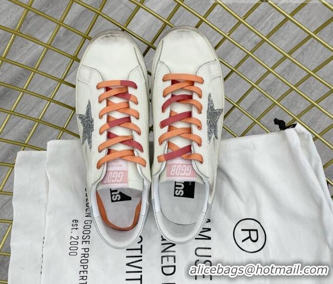 Stylish Golden Goose GGDB Leather Super-Star Sneakers White/Glitter 052109