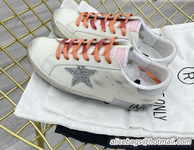 Stylish Golden Goose GGDB Leather Super-Star Sneakers White/Glitter 052109