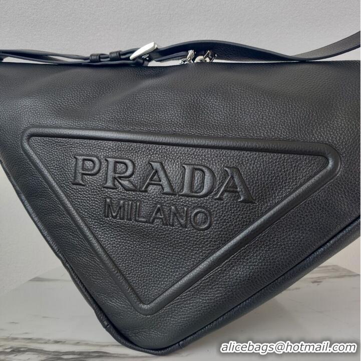 Top Quality Prada Deer skin Leather Triangle shoulder bag 2VD012 black