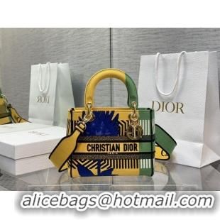 Buy Discount Dior MEDIUM LADY D-LITE BAG Embroidered C0420 yellow