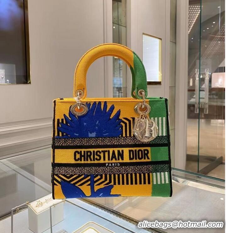 Buy Discount Dior MEDIUM LADY D-LITE BAG Embroidered C0420 yellow