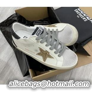 Low Cost Golden Goose GGDB Leather Super-Star Sneakers with Gold Glitter Star White 052117