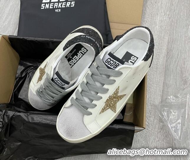 Low Cost Golden Goose GGDB Leather Super-Star Sneakers with Gold Glitter Star White 052117