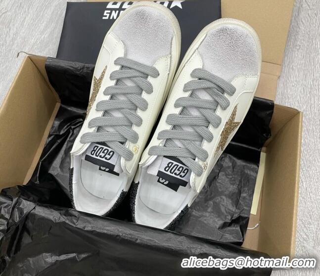 Low Cost Golden Goose GGDB Leather Super-Star Sneakers with Gold Glitter Star White 052117