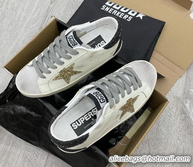 Low Cost Golden Goose GGDB Leather Super-Star Sneakers with Gold Glitter Star White 052117