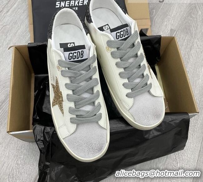 Low Cost Golden Goose GGDB Leather Super-Star Sneakers with Gold Glitter Star White 052117