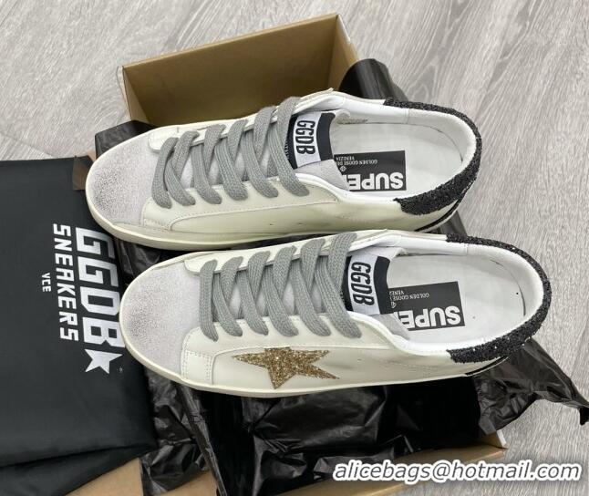 Low Cost Golden Goose GGDB Leather Super-Star Sneakers with Gold Glitter Star White 052117