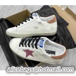 Classic Hot Golden Goose GGDB Leather Super-Star Sneakers with Pink Glitter Star White 052118