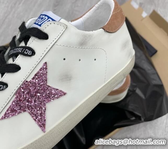 Classic Hot Golden Goose GGDB Leather Super-Star Sneakers with Pink Glitter Star White 052118