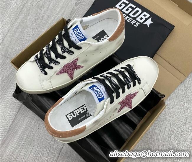 Classic Hot Golden Goose GGDB Leather Super-Star Sneakers with Pink Glitter Star White 052118