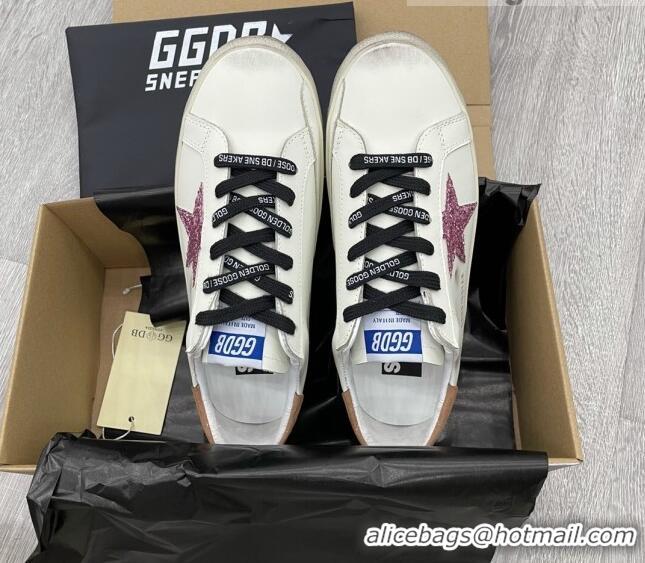 Classic Hot Golden Goose GGDB Leather Super-Star Sneakers with Pink Glitter Star White 052118