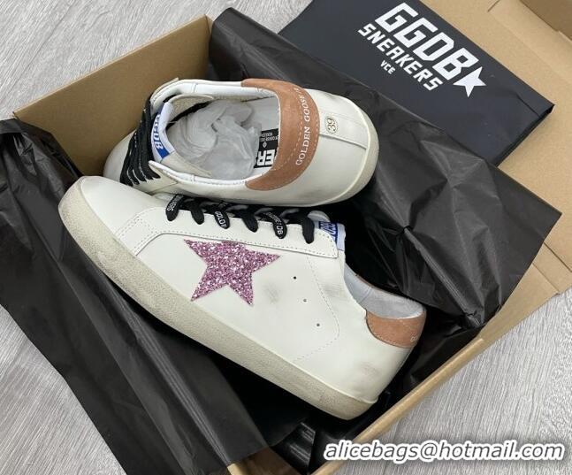 Classic Hot Golden Goose GGDB Leather Super-Star Sneakers with Pink Glitter Star White 052118