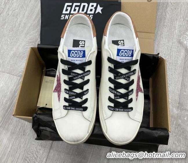 Classic Hot Golden Goose GGDB Leather Super-Star Sneakers with Pink Glitter Star White 052118