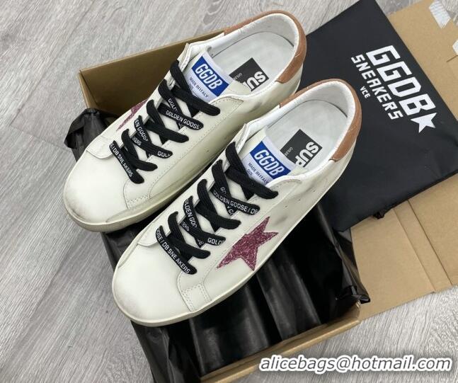 Classic Hot Golden Goose GGDB Leather Super-Star Sneakers with Pink Glitter Star White 052118