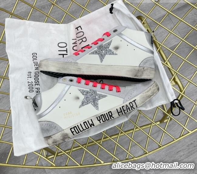 Cheap Price Golden Goose GGDB Leather Mid Star Sneakers White/Silver/Pink 052124