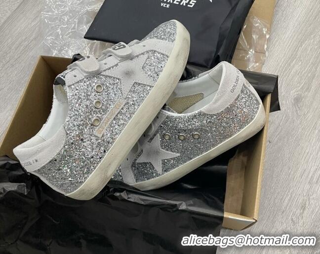 Discount Golden Goose GGDB Glitter Super-Star Sneakers Silver 052125