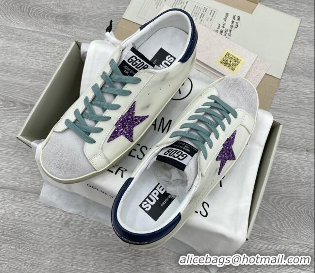 Grade Quality Golden Goose GGDB Super-Star Sneakers with Purple Glitter Star White 052140