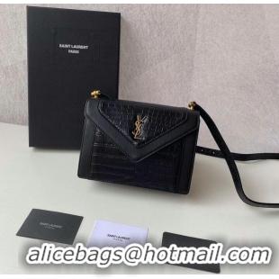 Inexpensive Yves Saint Laurent GABY MINI SATCHEL CROCODILE-EMBOSSED SHINY LEATHER Y568890 black