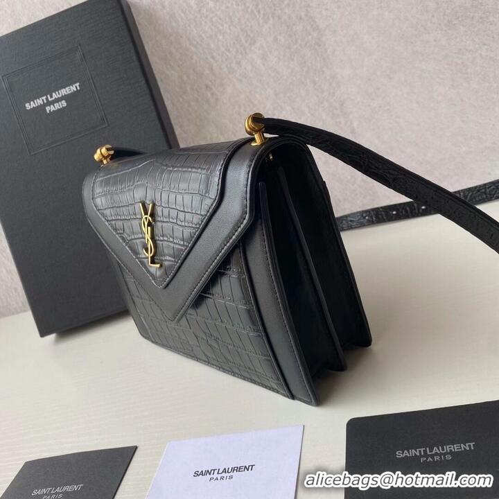 Inexpensive Yves Saint Laurent GABY MINI SATCHEL CROCODILE-EMBOSSED SHINY LEATHER Y568890 black