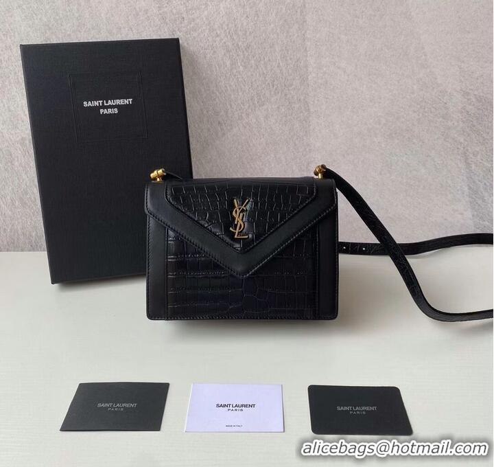 Inexpensive Yves Saint Laurent GABY MINI SATCHEL CROCODILE-EMBOSSED SHINY LEATHER Y568890 black