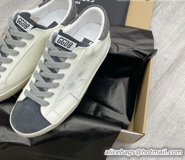 Perfect Golden Goose GGDB Super-Star Sneakers with Crystal Heel Tab White/Dark Grey 052146