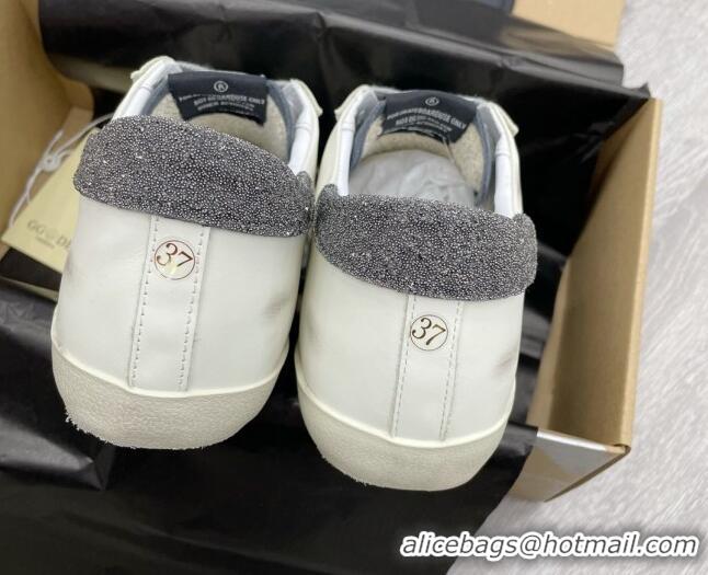 Perfect Golden Goose GGDB Super-Star Sneakers with Crystal Heel Tab White/Dark Grey 052146