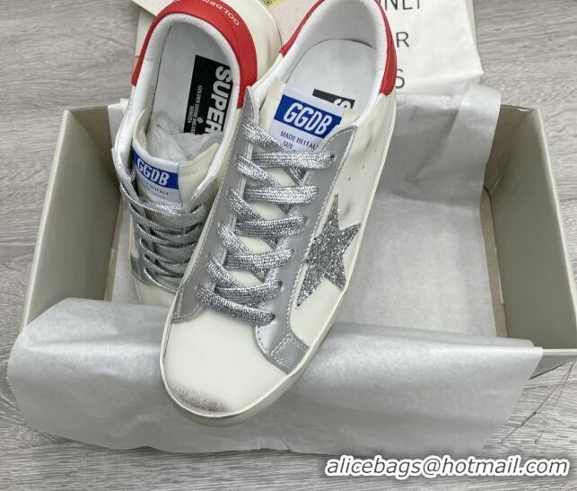 Low Cost Golden Goose GGDB Super-Star Sneakers White/Silver/Red 052148